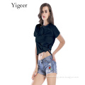 Pure Color Lycra fashionable Women Short T-shirt